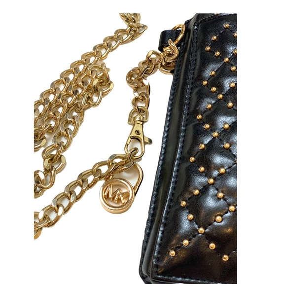 RARE TO FIND MK Studded Leather Crossbody Phone Bag adjustable Golden Chain - Picture 3 of 12
